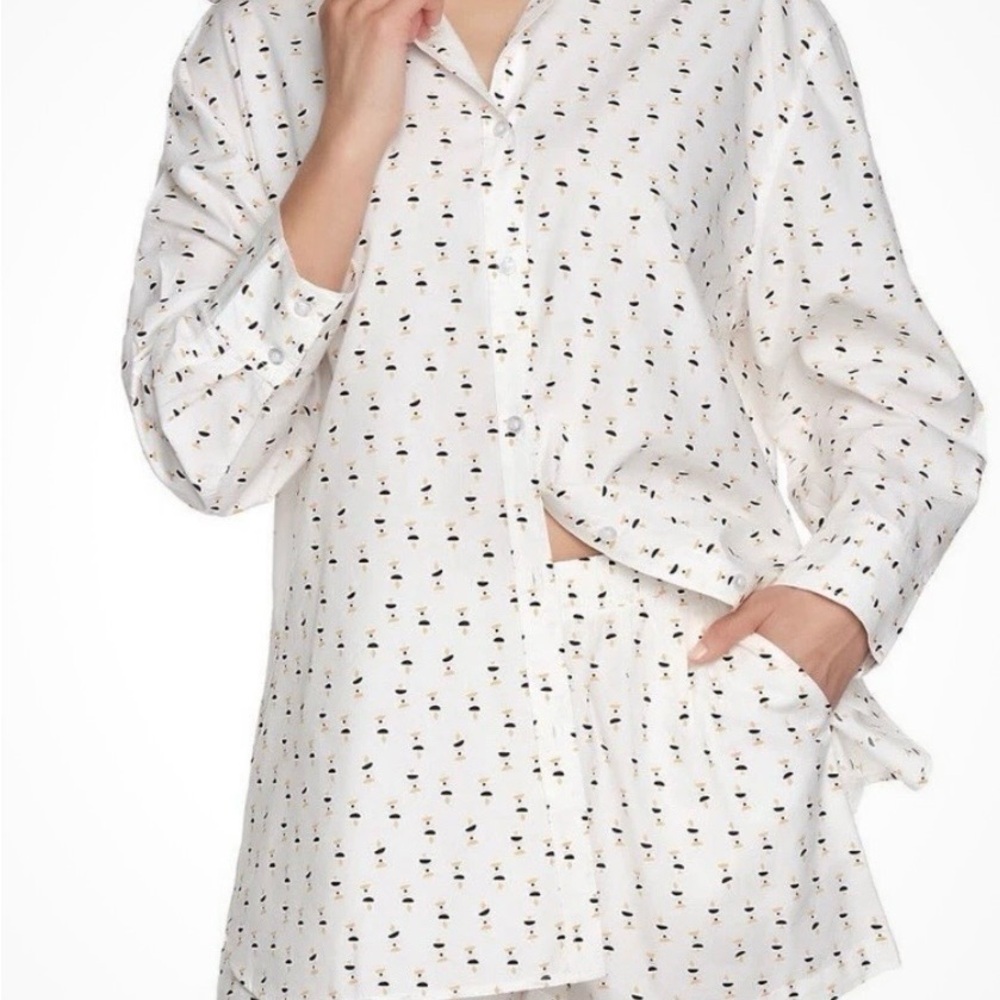 LOFT 2 Piece Nightshirt and Shorts White Patterned Pajama Set Sz S Brand New